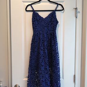 ASTR Lace A Line Midi Blue Dress